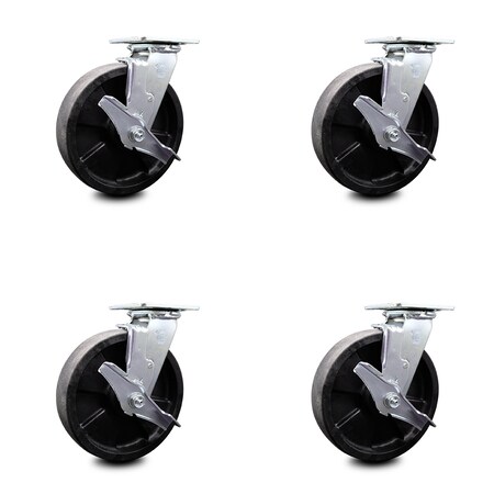 Service Caster 8 Inch Glass Filled Nylon Caster Set with Ball Bearings and Brake/Swivel Lock SCC-30CS820-GFNB-TLB-BSL-4